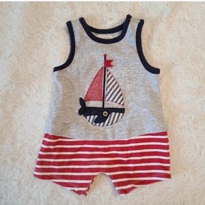 Mudpie 3/6 month nautical sleeveless Americana whale sailboat romper